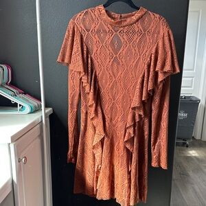 Free People Terracotta Long Sleeve Lace Dress